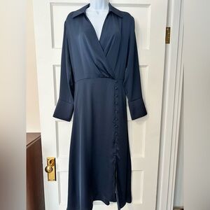 Zara Midnight Blue Silky Long Sleeve Dress Sz M